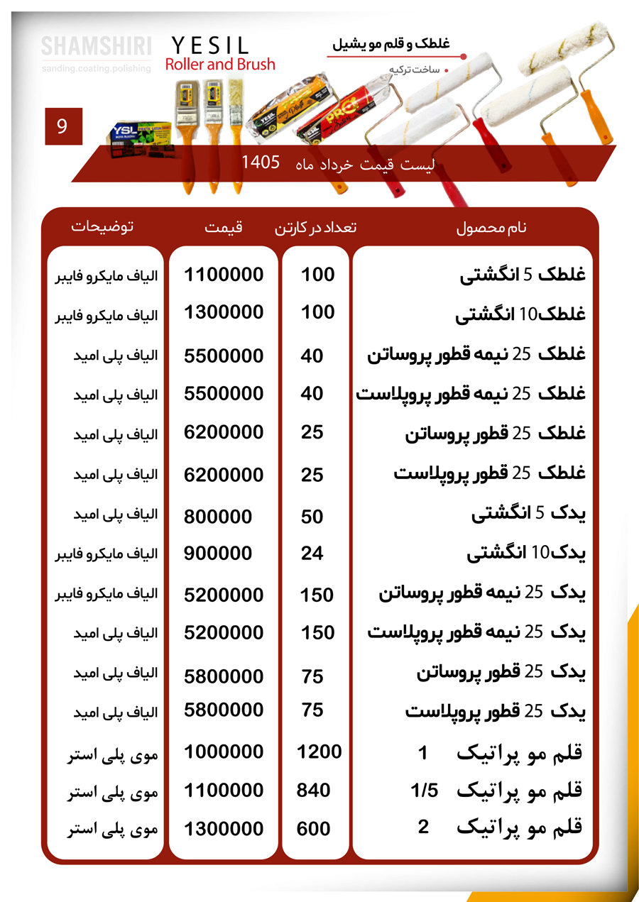 لیست قیمت یشیل